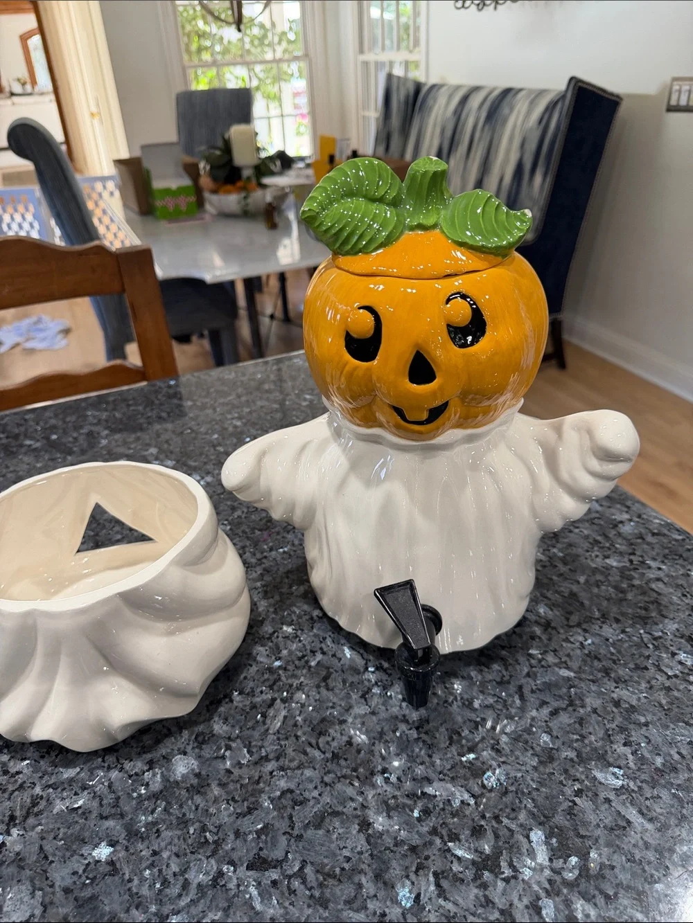 Halloween Pumpkin Ghost Ceramic Beverage Dispenser - White and Orange